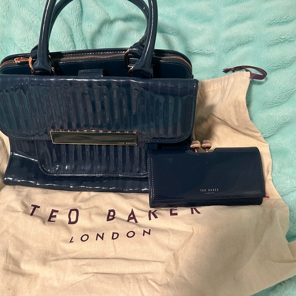 Ted Baker Glossy Navy Satchel and Wallet Set